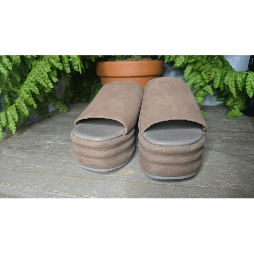 Free People Harbor Taupe Suede Platform Slide Sandals Size 37